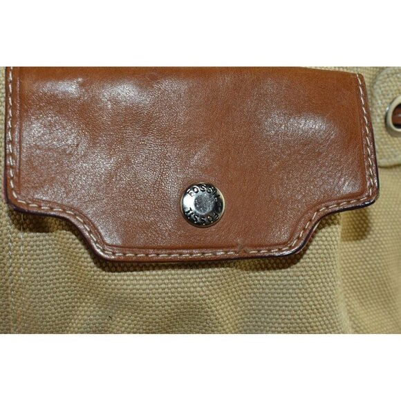 Fossil Womens Canvas/Leather Tan Front Flap Front Pockets Crossbody Purse - Picture 5 of 10